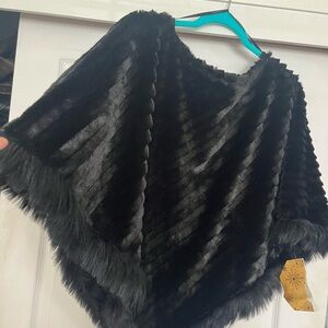 Marc New York Black Faux Fur Poncho